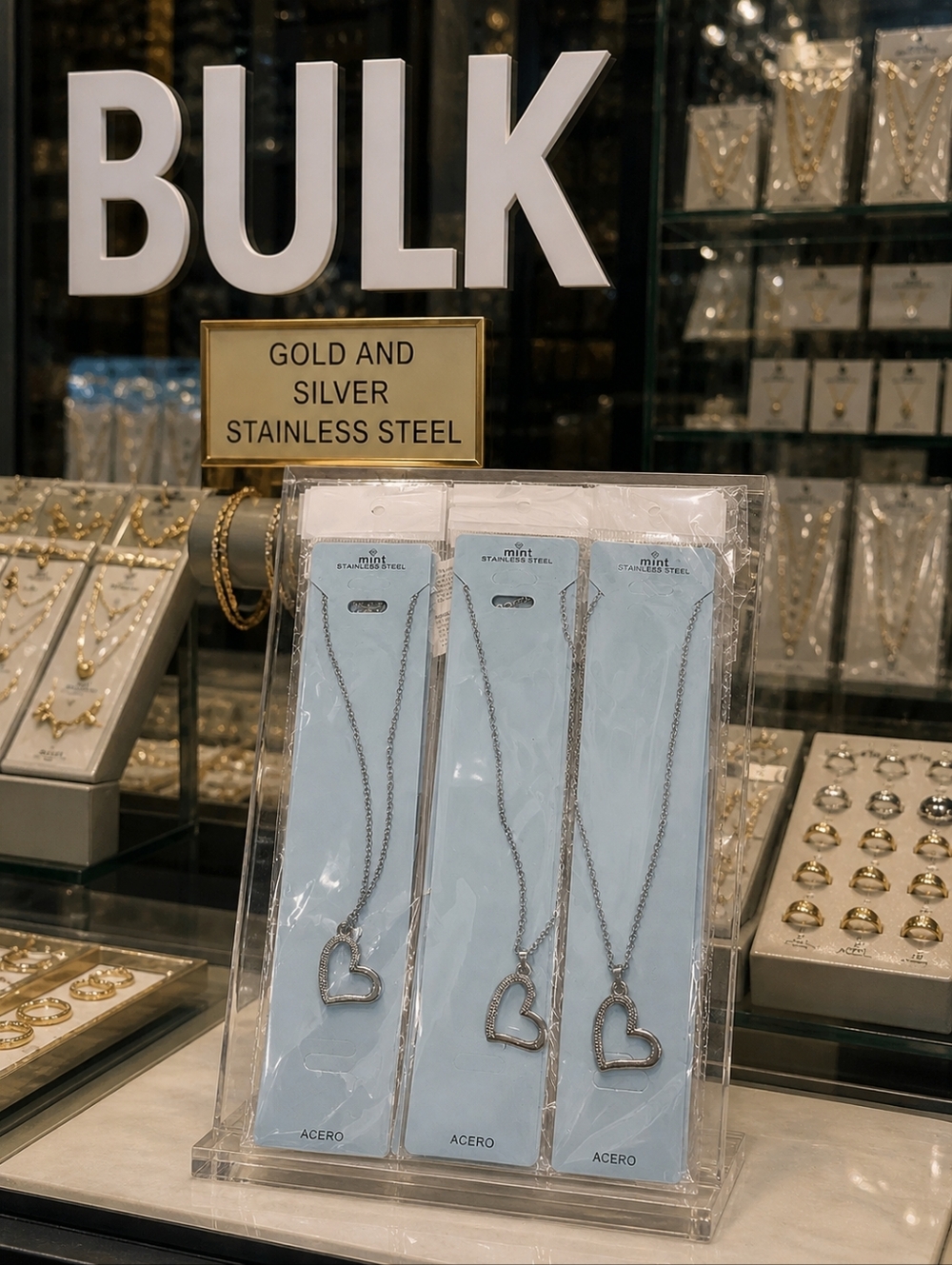 BULK Gold/Silver Tone Heart Pendant Stainless Steel Necklaces - Picture 3 of 5